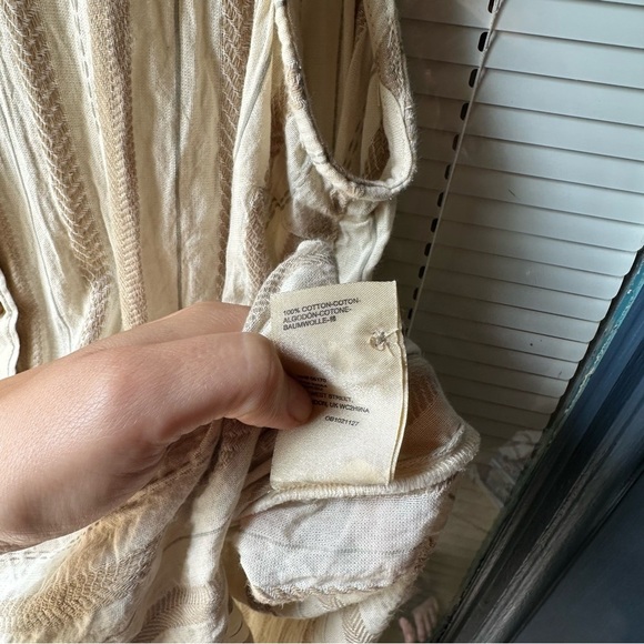 Anthropologie large vertical stripe cream tan tunic high low button down split - Picture 5 of 5